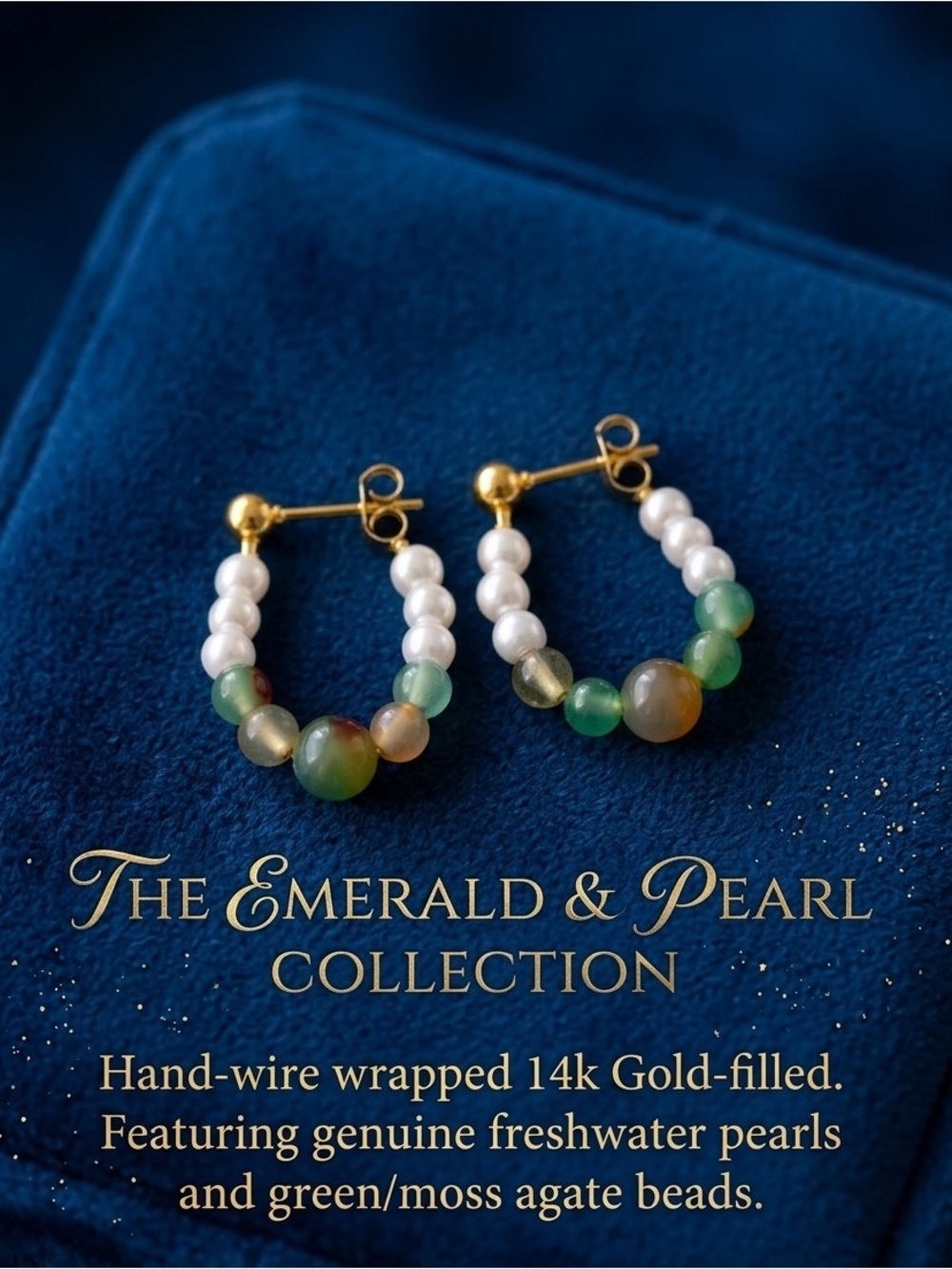 Green Agate and Pearl Gold-Filled Hoop Earrings